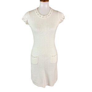 Naf Naf White Angora Wool‎ Blend Knit Sweater Dress Short Sleeve Medium